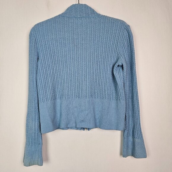 ST. JOHN Sport Sky Blue Textured Cable Knit Zip Up Cardigan Sweater M - Picture 5 of 10